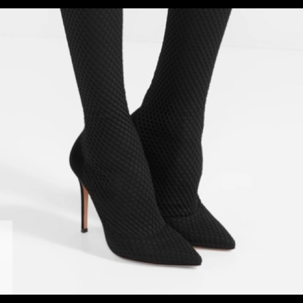 Gianvito Rossi Suede & Honeycomb Knit Black Boots